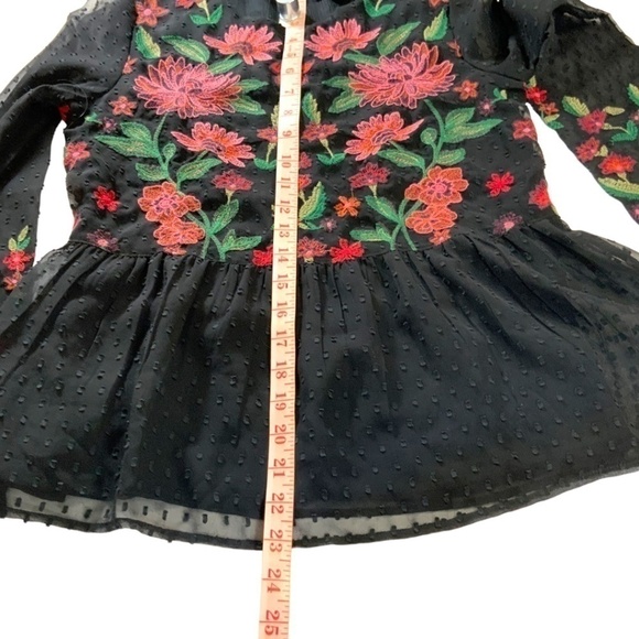 American EAGLE OUTFITTERS Sheer Black Embroidered Peplum Top Fully Lined Sz XS - Picture 8 of 12